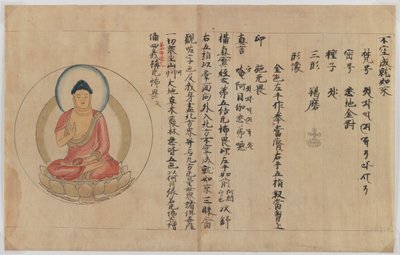 Manuscrito e Imagem de Buda (tinta e cor no papel) de Japanese School