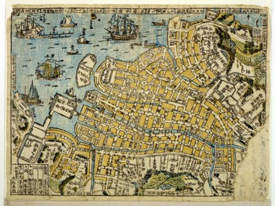 Mapa de Nagasaki, c.1801 (cor xilogravura) de Japanese School