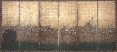 Lua na planície de Musashi (cor e ouro sobre papel) de Japanese School
