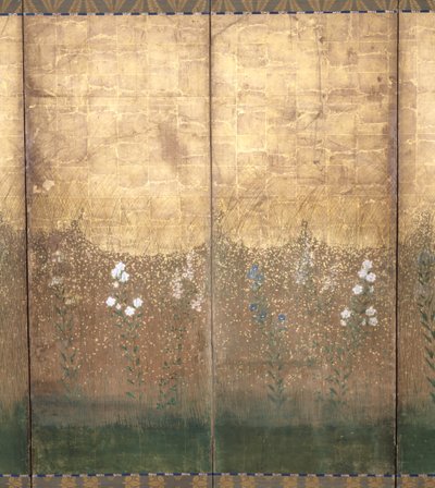Lua na planície de Musashi (cor e ouro sobre papel) de Japanese School