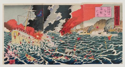 Batalha naval, 1894 (impressão em xilogravura a cores) de Japanese School