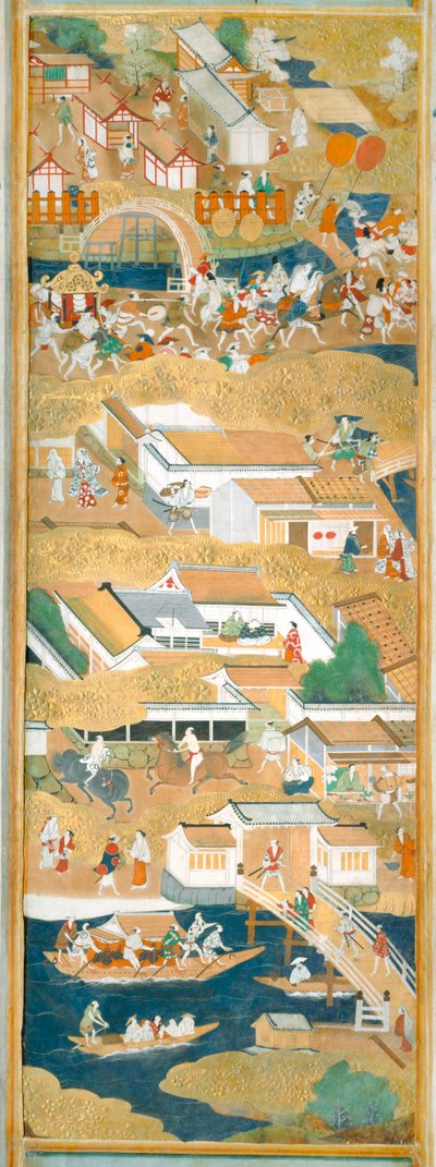 Osakazu Byobu - Biombo japonês de oito painéis (pintura) de Japanese School