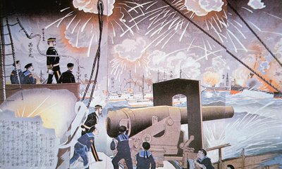 Pintura da Batalha do Rio Yalu em Setembro de Japanese School