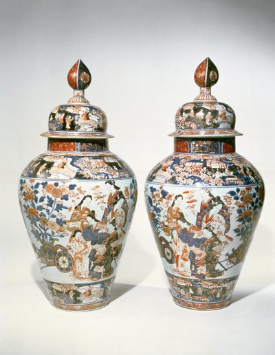 Par de vasos e tampas de Balaústre Imari (cerâmica) de Japanese School