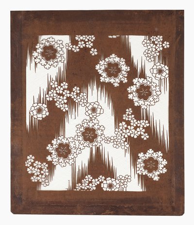Estêncil de papel (katagami), final do século 19 (papel de casca de amora com suco de caqui e fio de seda) de Japanese School