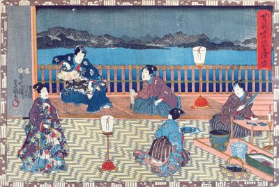 Preparando peixe (cor xilogravura) de Japanese School