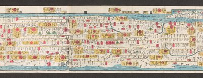 Secção de um mapa de estradas no Japão. 

Dai Nihon koku junro meiki daisei. ["Um mapa claro e minucioso das estradas altas do Japão"] 1850 de Japanese School