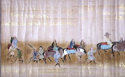 Sexta Embaixada da Coreia no Japão em Meireki 1 na época da sucessão de Tokugawa Ietsuna em 1651, possivelmente por Kano Masunobu (1625-94) (pintura scroll) (detalhe) (ver também 120832) de Japanese School