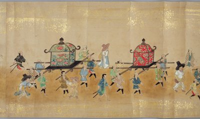Sexta Embaixada da Coreia no Japão em Meireki 1 na época da sucessão de Tokugawa Ietsunas em 1651, possivelmente por Kano Masunobu (1625-94) (pintura de rolagem) (detalhe) (ver também 79774 e 120823) de Japanese School