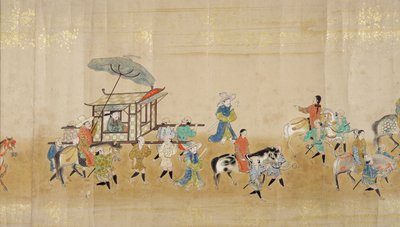 Sexta Embaixada da Coreia no Japão em Meireki 1 na época da sucessão de Tokugawa Ietsunas em 1651, possivelmente por Kano Masunobu (1625-94) (pintura de rolagem) (detalhe) (ver também 120833) de Japanese School