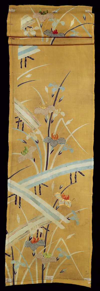 Amostra têxtil com íris e pontes (seda bordada com detalhes estampados) de Japanese School