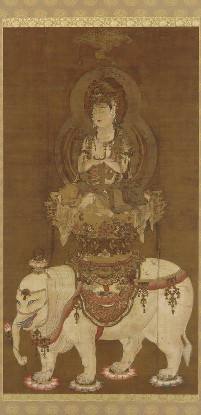 Período Heian do Bodhisattva - Fugen (Fugen Bosatsu) (tinta, ouro e prata na seda) de Japanese School