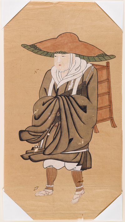 O peregrino budista chinês Hsuan-Tsang (tinta no papel) de Japanese School