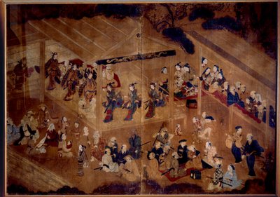 Teatro Kabuki: actores em palco; gravura japonesa do século XVIII Paris, Museu Guimet, Museu Nacional de Artes Asiáticas de Japanese School