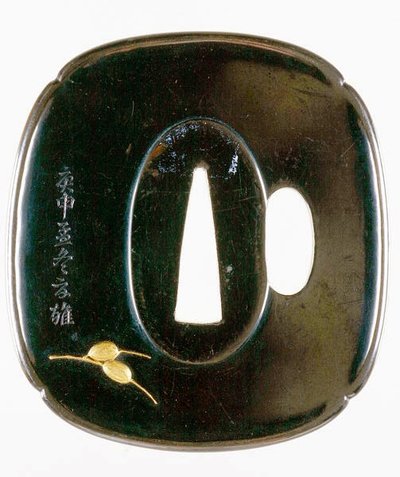 Tsuba, guarda espada japonês (shakudo cobre e liga de ouro) (para visão frontal ver 210153) de Japanese School