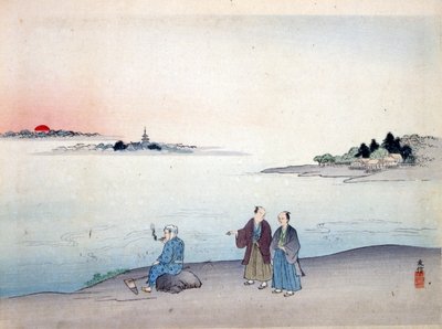 Dois homens a caminhar junto a um lago, c. 1870 de Japanese School