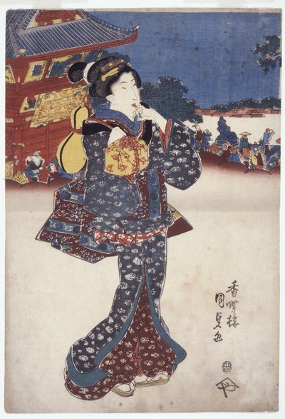Sem título (Uma Mulher em Viagem) (xilogravura a cores) de Japanese School