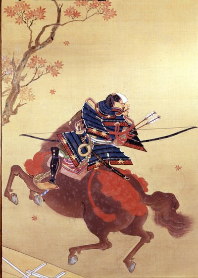 Warrior Munete. Pintura em seda da Escola Tosa, autora Chikana Morizumi dit Hsien. Século XVIII. Museo Chiossone. Genes de Japanese School