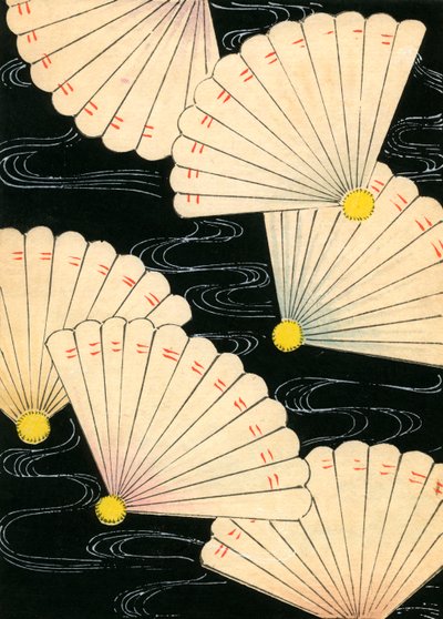Fãs Brancas sobre fundo preto de Japanese School