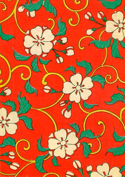 Impressão em bloco de madeira de flores de maçã de Japanese School