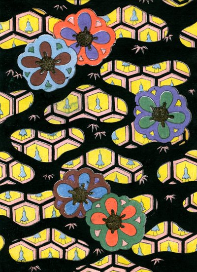 Impressão em bloco de madeira do padrão Honeycomb de Japanese School