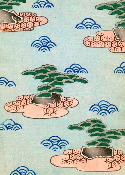 Impressão em bloco de madeira de árvores nas ilhas de Japanese School