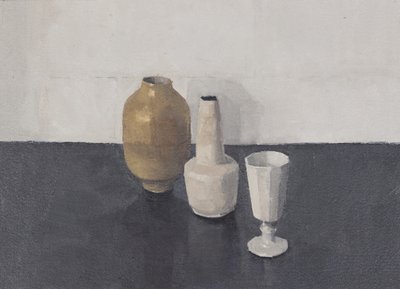 Natureza morta com três objectos, 2024 (óleo sobre papel) de Jason Line