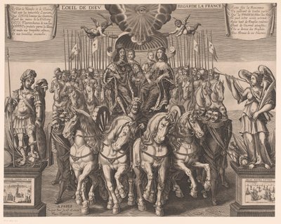 Luís XIII e Ana da Áustria com o Delfim e o Duque de Anjou em uma carruagem puxada por quatro cavalos L