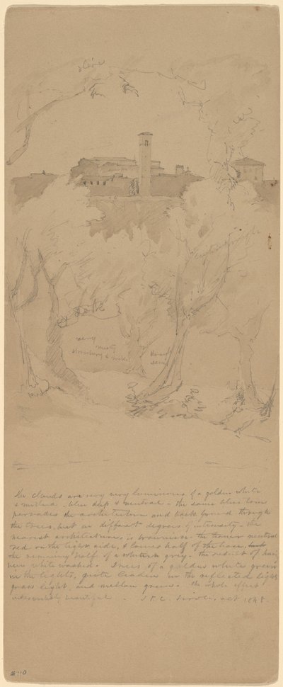 Vista através das árvores do Tivoli [reto] de Jasper Francis Cropsey