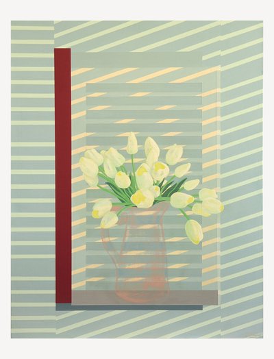 Flores contra a persiana da janela de Jasper Galloway