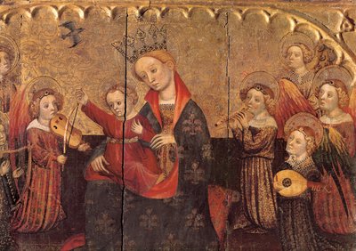 Compartimento de um retábulo com a Virgem e a Criança e músicos de anjos, início do século XV (tempera sobre madeira) de Jaume Cabrera