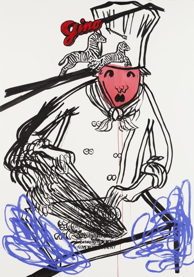Double Gino, 2015 (técnica mista sobre papel para aguarela montado num painel com receita no verso) de Jay Batlle
