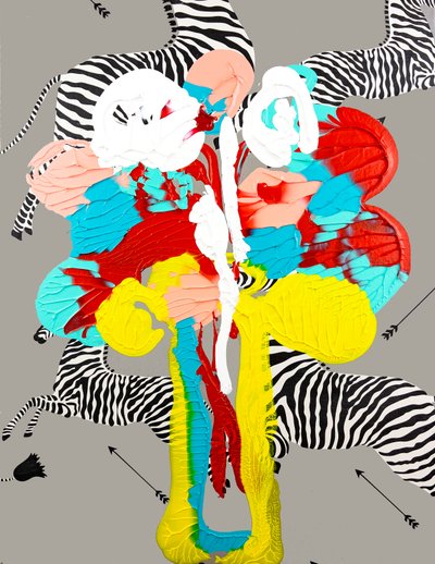 Fleur De Sel No. 31 Yellow Vase, 2023 (acrílico sobre papel de parede sobre tela) de Jay Batlle