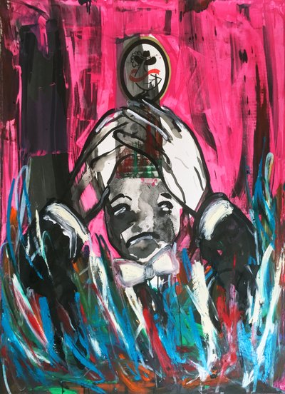 Milionário Inconveniente, 2017 (técnica mista sobre papel para aguarela montado num painel com receita no verso) de Jay Batlle