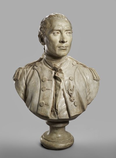 Busto de John Paul Jones, modelado em 1780, fundido em 1787-89 (gesso com tinta de terracota) de Jean Antoine Houdon