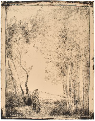 Jovem mãe à entrada de um bosque de Jean-Baptiste-Camille Corot