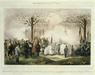 O Funeral de Louis-Alexandre Dechet (Jenneval) (1801-30) e seus companheiros que morreram no campo de honra, 24 de outubro de 1830, gravado por Dewasme-Pletinckx de Jean Baptiste (after) Madou