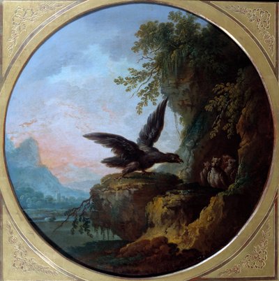 A águia e a coruja. Ilustração para a fábula de Jean de La Fontaine. Pintura de Jean Baptiste Claudot (1733-1805) de Jean Baptiste Claudot