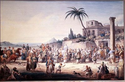 Um Casamento em Atenas, c.1776 de Jean Baptiste Hilair