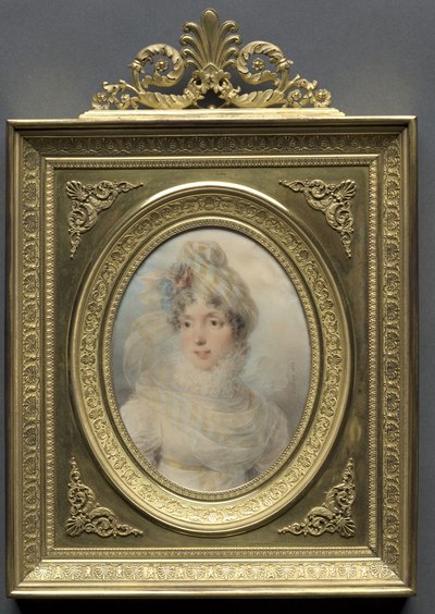 Retrato de uma mulher com um vestido branco de Jean-Baptiste Isabey