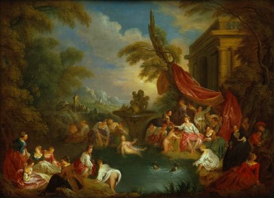 The Bathers (óleo sobre placa de gravador de cobre) de Jean Baptiste Joseph Pater