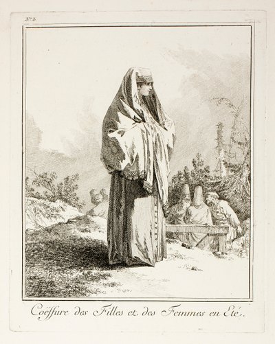 Cocar para meninas e mulheres no verão, prato três de Divers Habillements des Peuples du Nord de Jean-Baptiste Le Prince