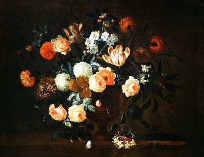 Vaso de Flores e Insectos (óleo sobre tela) de Jean Baptiste Monnoyer