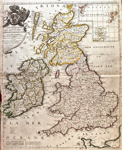 Mapa dos reinos da Inglaterra, Escócia e Irlanda (Grã-Bretanha) (Gravura de Jean Baptiste Nolin