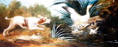 A Landscape with a Dog Chasing Ducks (óleo sobre tela) de Jean Baptiste Oudry