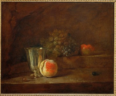 Um cálice de prata, uvas, uma maçã (pintura sobre tela) de Jean-Baptiste Simeon Chardin