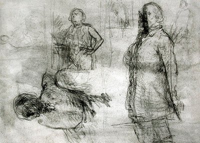Les Lavandieres (desprezo preto, lápis de cera, caneta e tinta sobre papel) de Jean Francois Millet