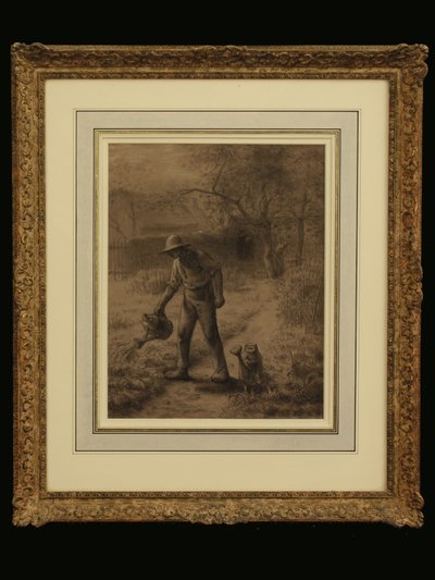 Camponês em seu jardim, c.1860 (giz no papel) de Jean Francois Millet