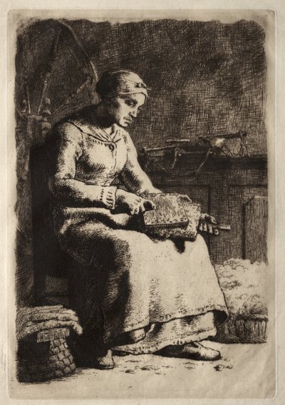 Mulher Cardando Lã de Jean-Francois Millet