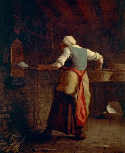 Mulher a cozer pão (Femme cuisant the pain), de Jean-Francois Millet (1814-1875), 55x46 cm. de Jean Francois Millet